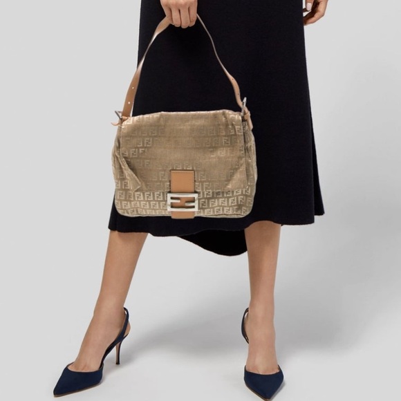 Fendi Mamma Baguette Fendi Zucca bag Tan flap bag purse nude bag - Picture 12 of 15